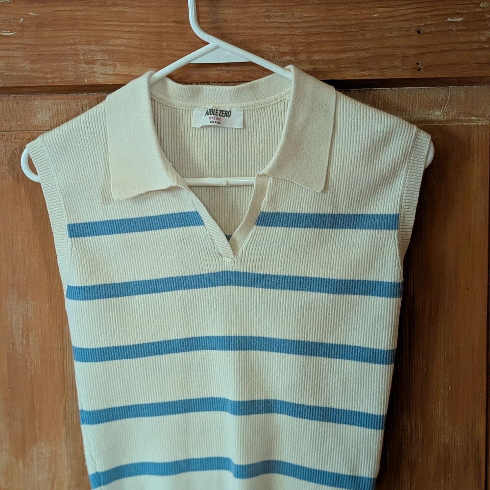 Double Zero Cream Ribbed Knit Top